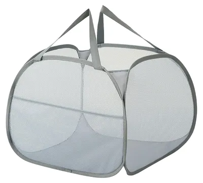 Image de Panier à linge pliable, 90 l, panier en filet respirant avec poignée et poche latérale pour ranger les vêtements, gris