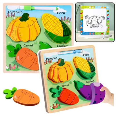 Productafbeelding van Puzzelbord 2in1 Houten Educatieve Groentenstift
