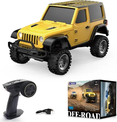 Produktbild von JIABAILE 1/36 RTR 4WD RC Rock Crawler 2.4G Offroad Klettertruck mit LED-Lichtern, voll proportional, 60 Min Spielzeit - Gelb