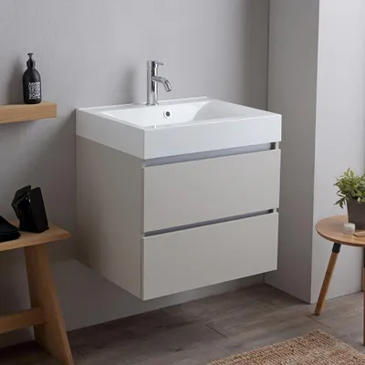 Immagine prodotto di Mobile bagno 60cm 2 cassetti grigio perla con lavabo | Valentina