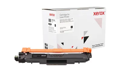 A Xerox toner cartridge and its packaging are displayed against a white background.