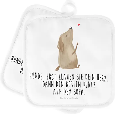 Produktbild von Mr. & Mrs. Panda Topflappen Hund Liebe - Weiß - Geschenk, Kochlappen, Herz, Sprüche, Ofenlappen, Topflappenset, Süß, Topfuntersetzer, Hunde, topfhalter