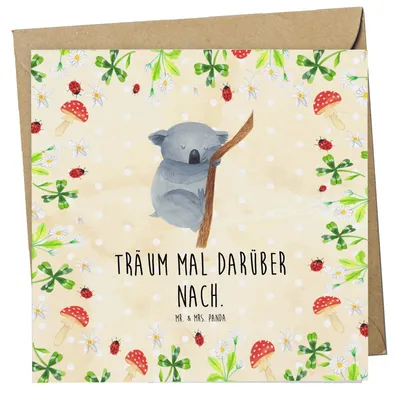 Produktbild von Mr. & Mrs. Panda Grußkarte Koalabär - Naturpapier - Geschenk, Traumland, Träumen, doppelkarte, Bär, anlasskarte, Koala, Lustige Sprüche, Schlafzimmer, Klappkarte