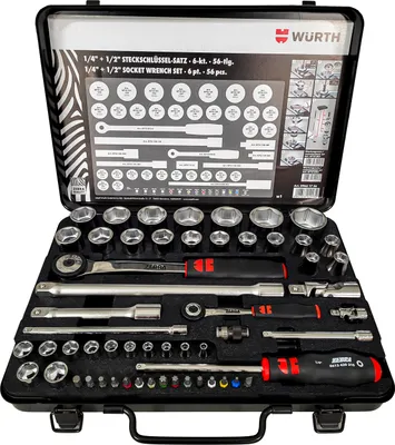 Obrázok produktu pre Würth Zebra nástrčný kľúč 1/4 + 1/2 palca, šesťhranný 56 dielov v kovovej krabici