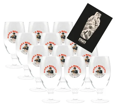 Produktbild von Birra Moretti 12er Set Bierglas 12x Glas Gläser Tulpe mit 0,2L Eichung