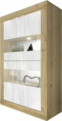 Image de Vitrine design 4 portes collection ACCESS. Coloris blanc et chêne clair
