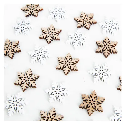 Produktbild von Tischdeko Weihnachten Set 24 Mini Schneeflocken Holz 2,5cm