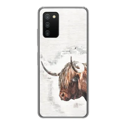 Produktbild von MuchoWow® Handyhülle Schutzhülle Hülle für Samsung Galaxy A03s Scottish Highlander - Tiere - Zeitungspapier Silikon Softcase Handy Hülle - Schutz