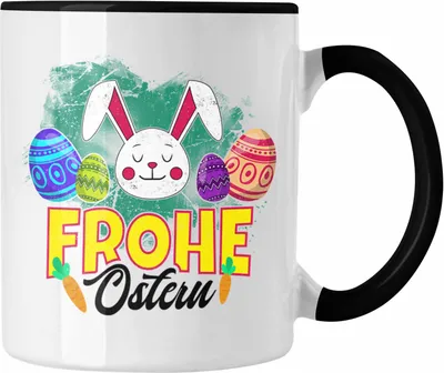 Produktbild von Trendation - Tasse Ostern Ostergeschenke Kinder Jugendliche Geschenke Lustige Grafik Osterhase Osterei Frohe Ostern (Schwarz)