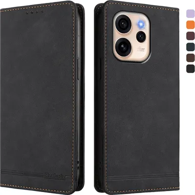 Image de Etui pour Oppo Reno15 5G, étui rétro en cuirPolyuréthaneavec support et fentes pour cartes de crédit Noir