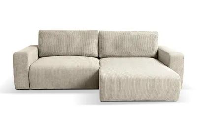 Produktbild von GOYA OPERA 245x140 – universelle Seite, Cord Ecksofa, Schlafsofa mit Bettkasten, Skandinavisch/Boho Design, Universell, POSO 105 - Ecru