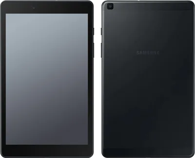Front and back view of a black Samsung Galaxy Tab A 8.0 2019 tablet.