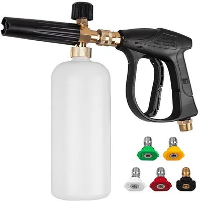 Zdjęcie produktu dla Myjka wysokociśnieniowa z krótką dyszą rozpylającą, pistolet do piany z szybkozłączką 1/4 cala, myjka wysokociśnieniowa z 5 dyszami wysokociśnieniowymi, złącze wlotowe M22–14 mm.