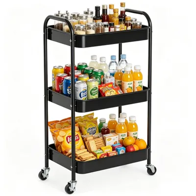 Produktbild von 3-stöckiger Küchenwagen, Rollwagen Metall, Allzweckwagen, Servierwagen mit Griff, Multifunktions Aufbewahrungswagen, für Büro, Wohnzimmer, Küche