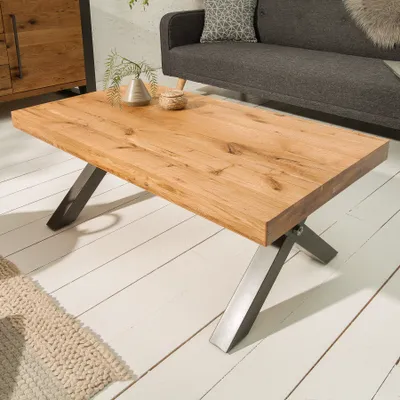 Produktbild von riess-ambiente Massivholz Couchtisch THOR 110cm Wildeiche geölt X-Gestell Metall anthrazit Industrial Design Beistelltisch Tisch
