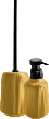 Produktbild von KADAX Badezimmer Zubehör, Badezimmer Set aus Keramik, Seifenspender, WC-Bürste, Badausstattung 2er Set, Gelb