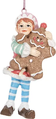 Image de Clayre & Eef Pendentif de Noël nain 11 cm brun plastique
