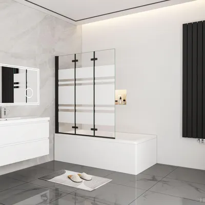 Produktbild von AICA 130cmx140cm Badewannenaufsatz Schwarz mit Blickdichten 6mm NANO ESG-glas 3-teilig Faltwand Badewannenfaltwand Badewanne Duschabtrennung Duschwand