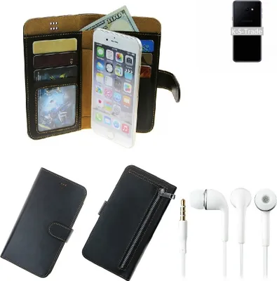 Produktbild von TOP SET Handy Hülle Schutz Hülle kompatibel mit Samsung Galaxy J4 Core  schwarz aus Kunstleder + Kopfhörer Smartphone Tasche vollwertige Geldbörse
