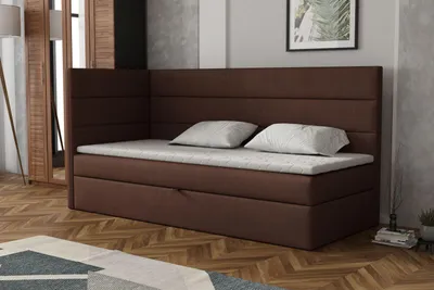 Produktbild von MR GROUP Boxspringbett LUGO 100x200cm links braun Einzelbett Bett mit Stauraum Kinderbett Jugendbett Samtstoff, Polsterbett mit Matratze und Topper H3