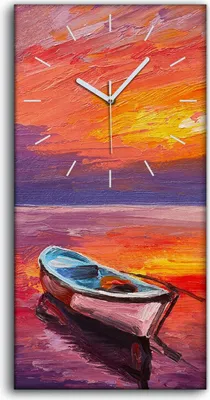 Produktbild von Wandbild Leinwand Bilder mit Uhr Quarz 30x60 Gemälde Boot auf dem Meer Kunst - weiße Hände