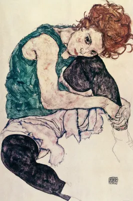 Obrázok produktu pre Egon Schiele Art Print Obraz - Umelcova žena, Sediaca žena, 1917 (180 x 120 cm)