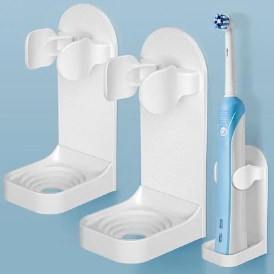 Produktbild von PolkaHome® Elektrische Zahnbürsten Wandhalter Set – 2-teilig Weiß Organizer, 18 x 13 x 9 cm