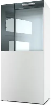 Produktbild von Vladon Stand-/Hänge Vitrine Movie, Weiß matt/Grau Hochglanz - Moderne Glasvitrine - (BxHxT): 50,5 x 111 x 32,5 cm