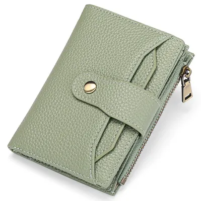 Imagen del producto de Cartera pequeña para mujer, con protección RFID, compartimentos para monedas y tarjetas, color verde claro