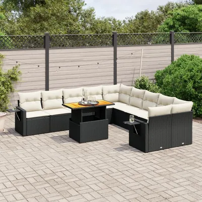 Produktbild von Design 11-tlg. Garten-Sofagarnitur mit Kissen Schwarz Poly Rattan, Gartenmöbel-Sets 2024 Neu