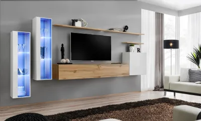 Produktbild von Moderne Wohnwand Luxus Holz Wand Regale Wohnzimmer Möbel Designer Einrichtung