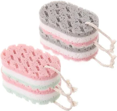 Image de 4 pièces - Éponge de massage - Brosse de bain - Exfoliant pour le corps - Pour le gel douche et le bain - Brosse exfoliante - 15 x 9 x 5 cm - Brosse - Multicolore - Accessoires de bain - Brosse de massage