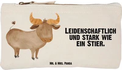 Produktbild von Mr. & Mrs. Panda Etui Sternzeichen Stier Größe S Klein - Weiß - Geschenk, Kulturbeutel, Stoffbeutel, Schminktäschchen, Mäppchen, Rind, Geburtstag Mai, Ochse, April