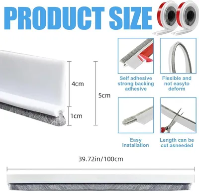 Packung mit 2 Bürstendichtungen - Selbstklebend - 100 x 3 cm - Türbürstendichtung - Weiße Türdichtung mit Bürste - Untere
