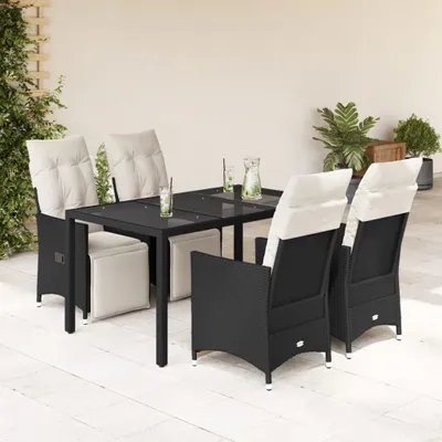 Produktbild von Eleganten-Stil Gartenmöbel Set Balkonmöbel-Set 5-tlg. Garten-Essgruppe mit Kissen Schwarz Poly Rattan - Gartenmöbelgarnituren Hommie7636753 3parcel