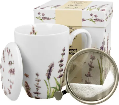 Produktbild von DUO FLORAL 30785 Becher 380 ml mit Teesieb CLASSIC LAVENDER mit Teesieb, New Bone China Porzellan