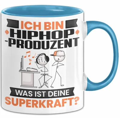 Produktbild von Hiphop-Produzent Tasse Geschenk für Hiphop-Produzent Geburtstag Lustiger Spruch Kaffee-Becher Was Ist Deine Superkraft (Blau)
