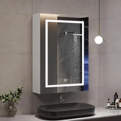 Image de Armoire miroir pour salle de bain avec étagère réglable et fixation murale - 87x53 cm