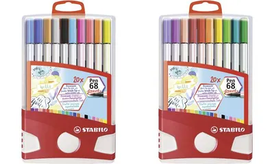 Produktbild von STABILO Pen 68 Brush, Fettdruck, 20 Farben, 24 h, Tinte auf Wasserbasis, 20 Stück(e), Sichtverpackung