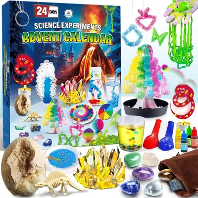 Productafbeelding van Experimenten en edelstenen & opgravingsset adventskalender 2025 voor kinderen - Jongens en meisjes - Met 24 experimenteerdoosjes