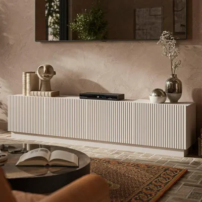 Image de Macherio - Meuble TV, 200x40x48h cm Beige, 4 Étagères