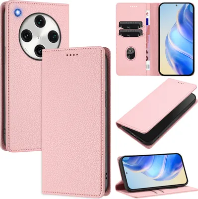 Produktbild von Litchi Leder Handyhülle für Oppo Find X8 Pro Wallet Kartenfächer Standfunktion Hülle Pink