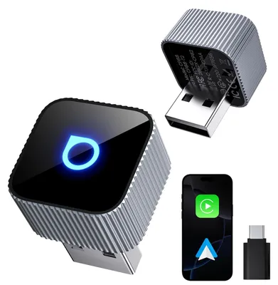 Drahtloser CarPlay-Adapter, 2-in-1, Bluetooth 5.0, USB-A, Silber