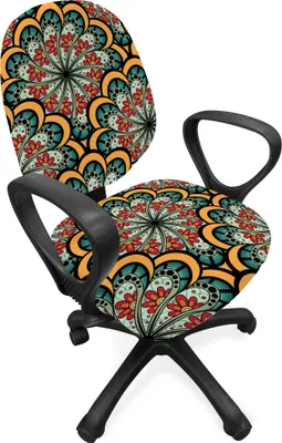 Produktbild von ABAKUHAUS Mandala Bürostuhl Schonbezug, Tribal Paisley Blumen, dekorative Schutzhülle aus Stretchgewebe, Seafoam Marigold Red