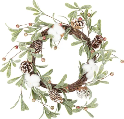 Produktbild von Weihnachtskranz aus Baumwollzweigen braun-grün-weiß 40 cm - Einheitsgröße