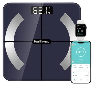 Immagine prodotto di Bilancia pesapersone digitale - Bilancia pesa grassi con app - Bluetooth - 13 dati corporei - Nero