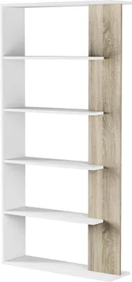 Produktbild von Bücherregal Dblanc, Doppelseitiges Bücherregal mit 5 Böden, Büro- oder Schlafzimmertrennregal, 90x25h180 cm, Weiß und Eiche