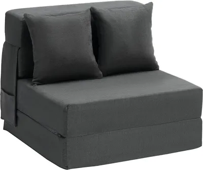 Image de Canapé-lit pliable 3 en 1 avec 2 coussins, gris foncé - Design peu encombrant - Multifonctionnel & confortable