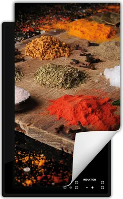 Produktbild von DarHaus Herdabdeckplatte 1 teilig 30x52 cm Anti Rutsch Matte Aufrollbar, bunt - Gewürze - Holz
