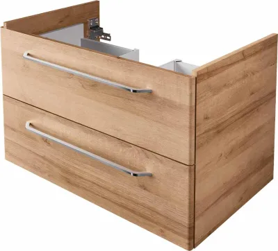 Produktbild von FACKELMANN Waschtischunterschrank MILANO / Badschrank mit Soft-Close / Maße (B x H x T): ca. 80 x 49,5 x 48 cm / Waschbeckenunterschrank mit 2 Schubladen / Korpus: Braun hell / Front: Braun hell